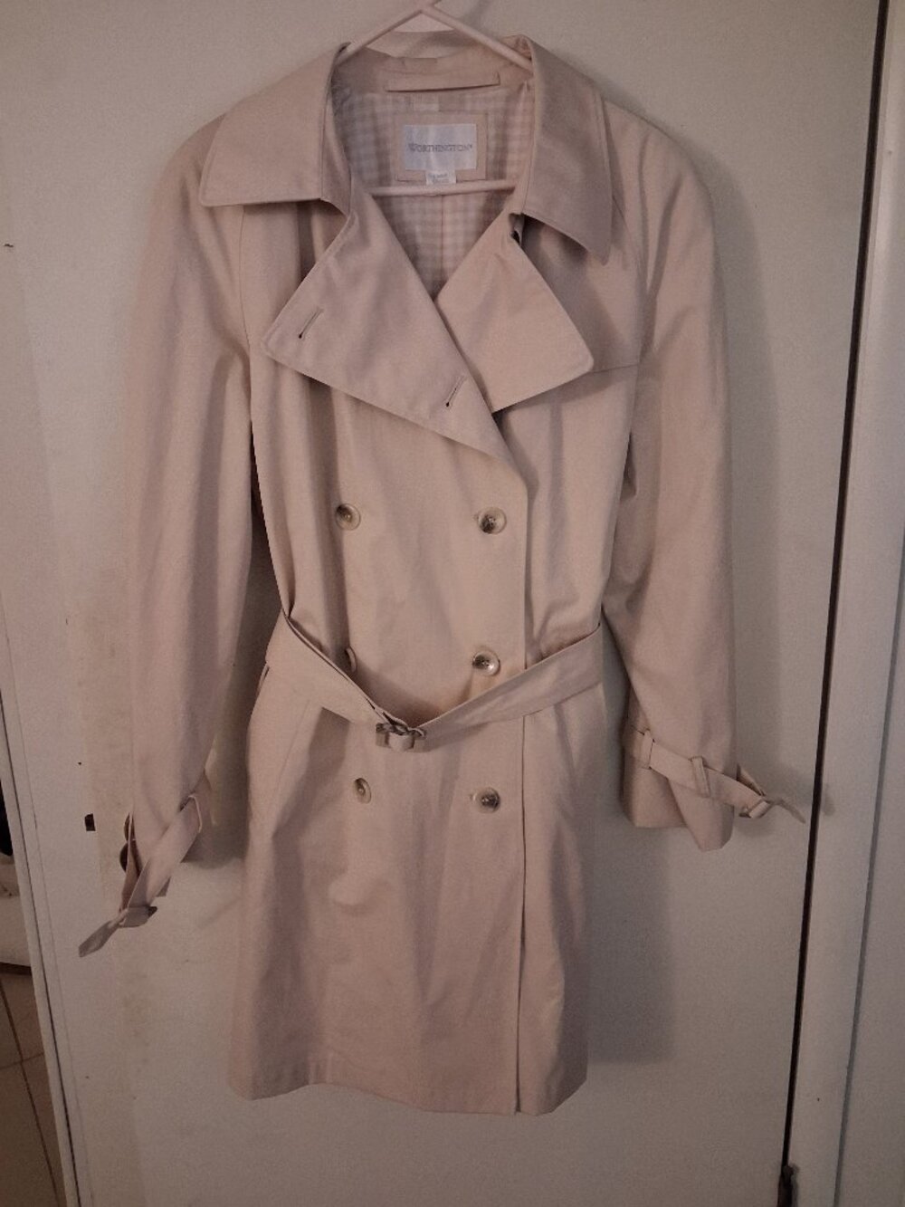 Worthington Beige Double-Breasted Belted Long Trench Coat Lined Size L